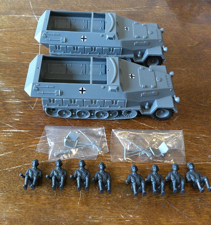 TWO CTS WWII German Hanomag armored vehicles with 8 seated infantry, 54mm 